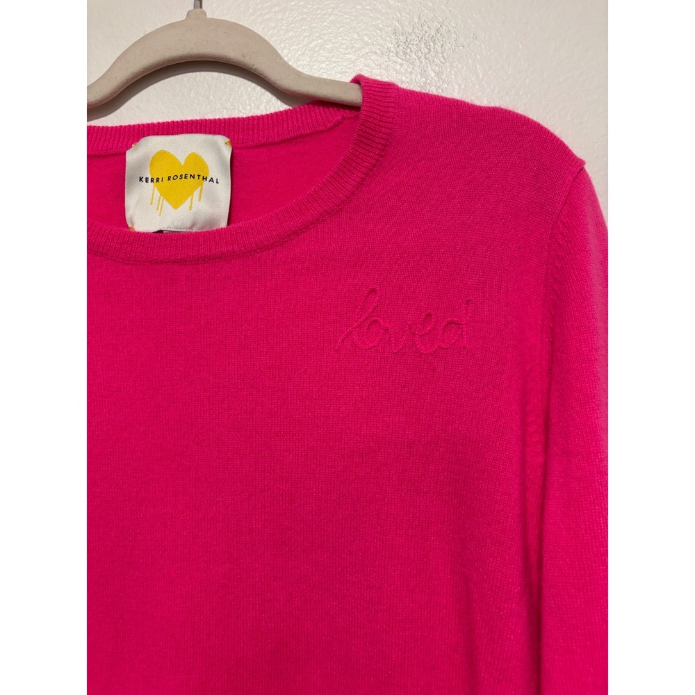 Kerri Rosenthal Womens Pink Cashmere Loved Sweater Blue Elbow Patches Size S